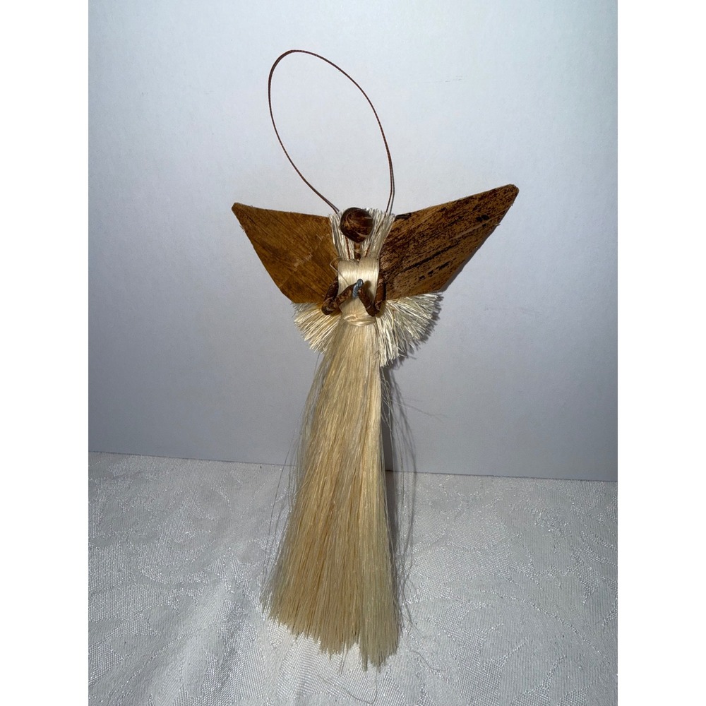 Handmade Corn Husk Angel Ornament Natural Fiber Rustic Christmas Folk Art Decor
